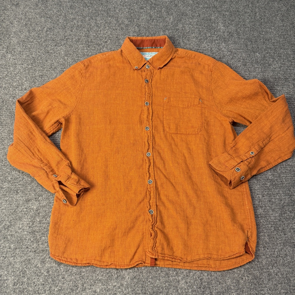 32 Bar Blues Shirt Mens Large Orange Textured Woven Long Sleeve Button Front